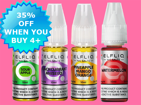 Special Offer 35% off when you buy 4 or more of any Elfliq Nic Salts