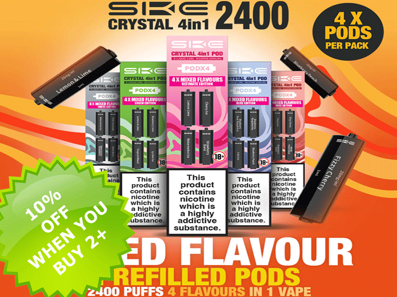 Special Offer 10% OFF when you buy 2 or more SKE 2400 Crystal 4in1 prefilled pods of any flavour