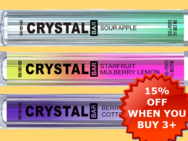 Special Offer 15% off when you buy 3 or more of any SKE Crystal Disposable Vapes
